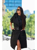 Dámska dlhá čierna prešívaná vesta (JIN219)