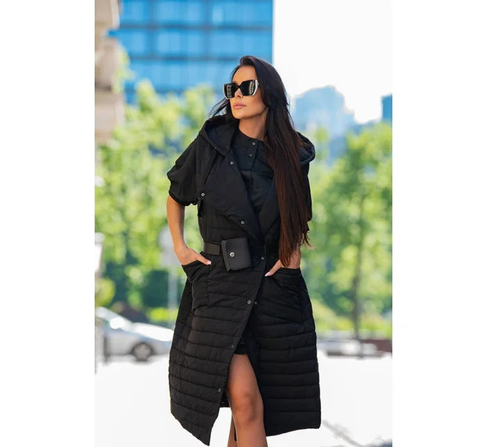 Dámska dlhá čierna prešívaná vesta (JIN219)