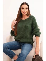 Dámský svetr z vlny s  a dlouhým rukávem, khaki model 21780813 - K-Fashion