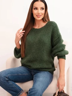 Dámsky vlnený sveter s hrubým úpletom a dlhými rukávmi, farba khaki
