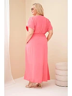 Dámské šaty Plus Size s model 22159133 pasem růžová - K-Fashion