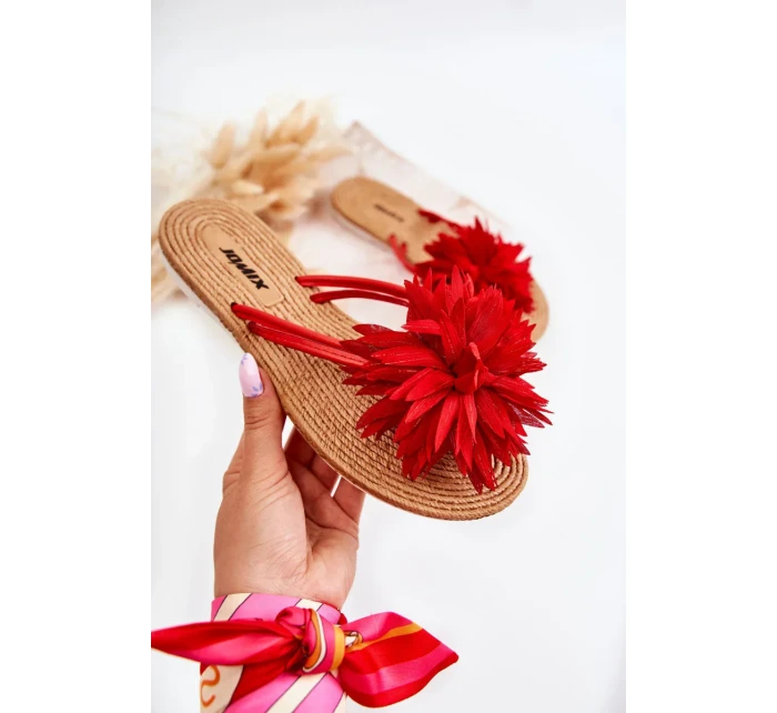 Dámské žabky s látkovým ornamentem Červené Eviana