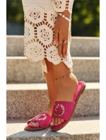 Dámske ploché papuče s flitrami S.Barski Fuchsia