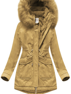 Dámska zimná bunda parka v horčicovej farbe s kapucňou (7617)
