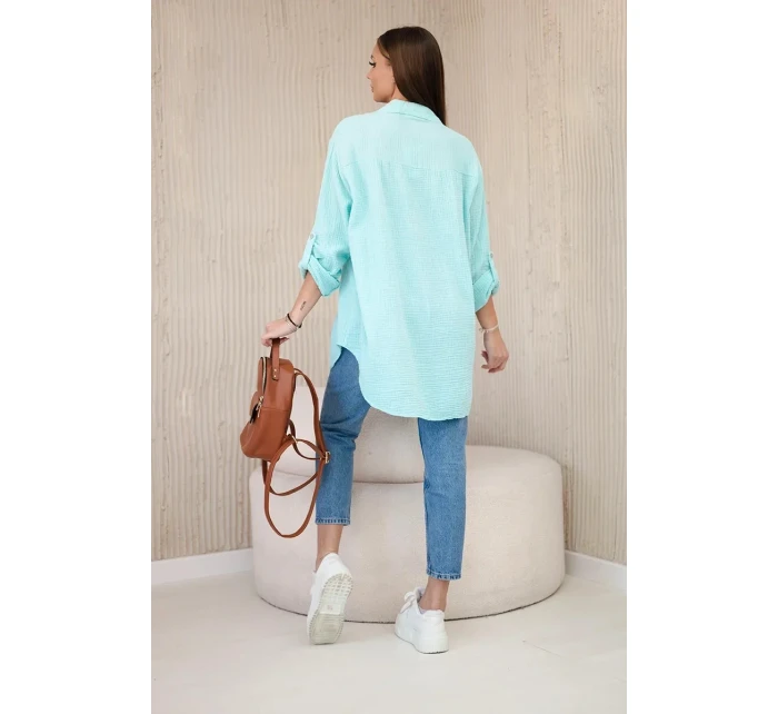 Bavlnená mušelínová košeľa oversize mint