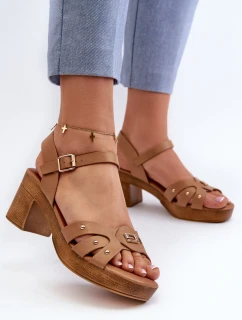 Dámské sandály na podpatku z eko kůže hnědé model 21657996 - EVENTO