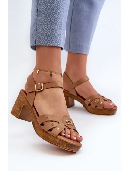 Sandały Damskie Na Obcasie Z Eko Skóry Brązowe Assames Sandały Damskie Na Obcasie Z Eko Skóry Brązowe Assames