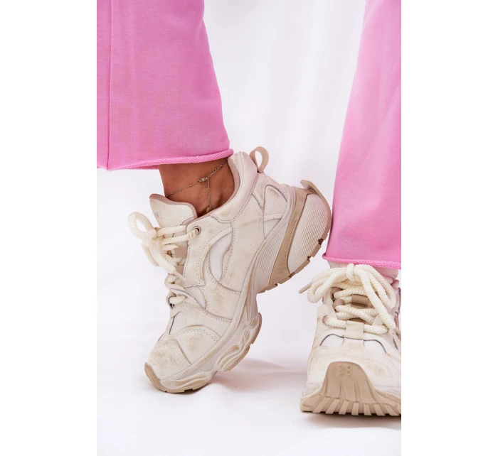 Dámské Kožené Tenisky model 21692733 Béžové - Goe