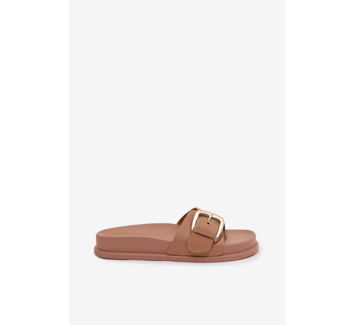 Dámské pantofle s zlatým sponou tmavě béžové Rosivana