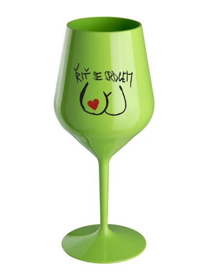 ŘIŤ SE SRDCEM - zelená nerozbitná sklenice na víno 470 ml