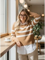 Dámský pruhovaný svetr camel Dstreet model 21971150 - FashionStreet