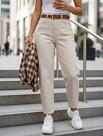 Dámske džínsy s vysokým pásom a opaskom béžovej farby FashionStreet UY2918