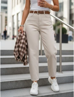 Dámske džínsy s vysokým pásom a opaskom béžovej farby FashionStreet UY2918