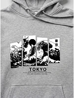 Pánská mikina s kapucí a potiskem TOKYO, světle šedá, FashionStreet NX5146BX Pánská mikina s kapucí a potiskem TOKYO, světle šedá, FashionStreet NX5146BX