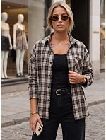 Dámska kockovaná košeľa s bavlnou, béžová, FashionStreet DY0496 Dámska kockovaná košeľa s bavlnou, béžová, FashionStreet DY0496