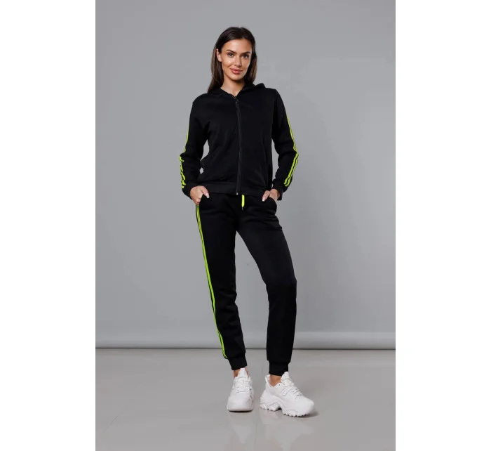 Dámska tepláková súprava s pruhmi čierno-limetková (KK0057)