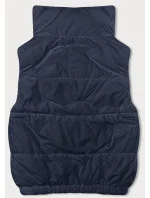 Tmavomodrá krátka dámska páperová vesta so stojačikom (16M9092-215)