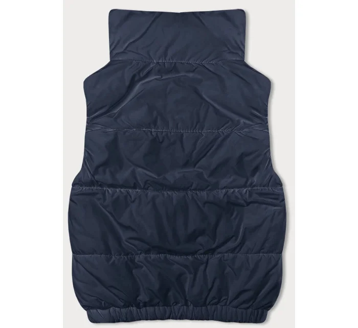 Tmavomodrá krátka dámska páperová vesta so stojačikom (16M9092-215)