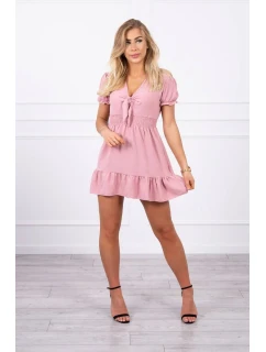 Šaty s viazaným výstrihom do V tmavo ružové