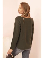 Dámsky viskózový sveter s výstrihom do V tmavej khaki farby Dámsky viskózový sveter s výstrihom do V tmavej khaki farby