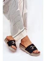 Klapki Damskie Na Platformie Ze Złotą Ozdobą I Brokatem Czarne Morisela Klapki Damskie Na Platformie Ze Złotą Ozdobą I Brokatem Czarne Morisela