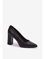 Lodičky na podpatku z eko kůže model 22100625 Černé - SERGIO LEONE Lodičky na podpatku z eko kůže model 22100625 Černé - SERGIO LEONE