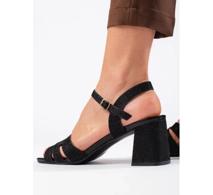 Exkluzívní černé  sandály dámské na širokém podpatku