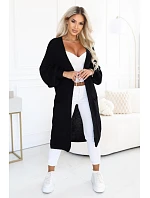 Dlouhý dámský pletený kardigan s kapsami a rukávy – černý model 22323055 - numoco basic