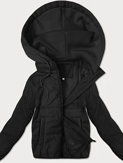 Krátká černá dámská bunda s kapucí model 21066745 - J.STYLE