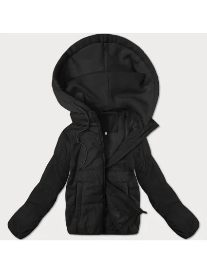 Krátká černá dámská bunda s kapucí model 21066745 - J.STYLE Krátká černá dámská bunda s kapucí model 21066745 - J.STYLE