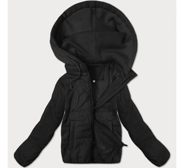 Krátká černá dámská bunda s kapucí model 21066745 - J.STYLE Krátká černá dámská bunda s kapucí model 21066745 - J.STYLE