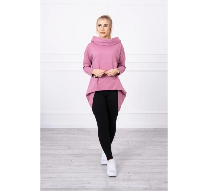 Mikina s kapucňou s dlhým chrbtom tmavo ružová