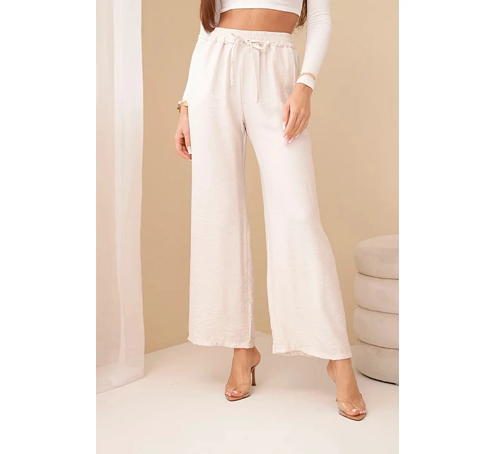Široké viskózové nohavice béžovej farby