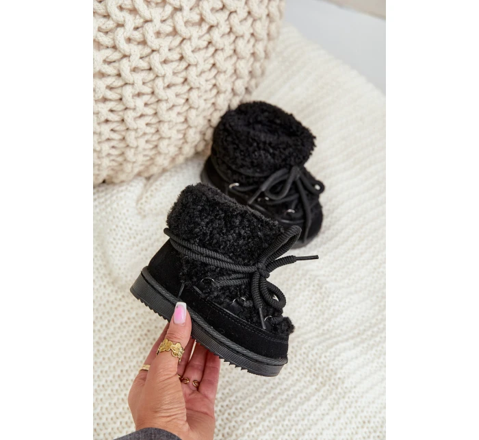 Ciepłe Botki Śniegowce Dziecięce Wiązane Czarne Asija Ciepłe Botki Śniegowce Dziecięce Wiązane Czarne Asija