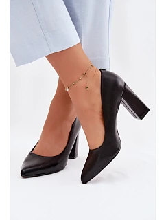 Lodičky na podpatku z eko kůže model 22100625 Černé - SERGIO LEONE