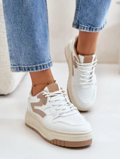 Dámske tenisky na platforme z ekokože bielej a béžovej farby Henizore