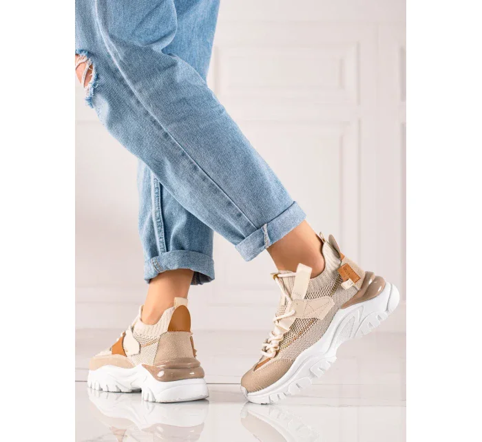 Exkluzívní dámské hnědé tenisky bez podpatku Exkluzívní dámské hnědé tenisky bez podpatku