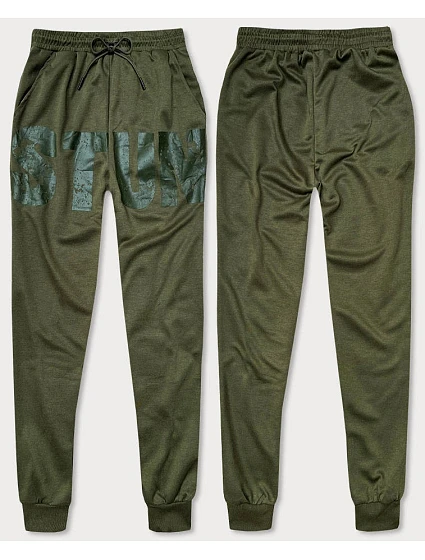 Pánské teplákové kalhoty v khaki barvě s potiskem model 18406792 - J.STYLE