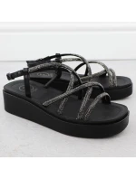 Dámske romantické sandále na platforme so zirkónmi čierne Filippo DS6898