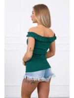 Španielska blúzka s volánikmi zelená