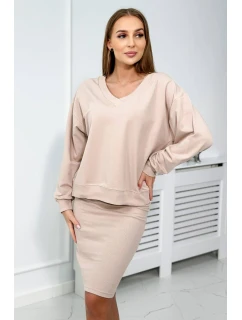 Súprava blúzka + pruhované šaty béžová