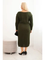 Dámske Plus veľkosť pletené šaty s mohérom Khaki