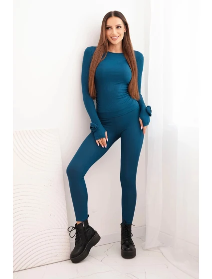 Komplet dámský z pruhované viskózy s dlouhým rukávem a legínami model 21731182 - K-Fashion