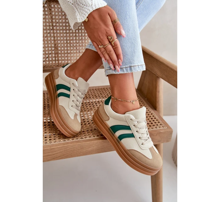 Sneakersy Damskie Na Platformie Beżowo-Zielone Nesonice Sneakersy Damskie Na Platformie Beżowo-Zielone Nesonice