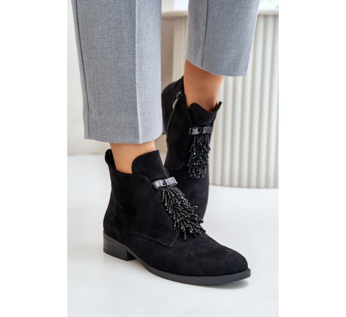 Zateplené Nízké Boty S Dekorací Na Zip Černé model 21675901 - S.Barski Zateplené Nízké Boty S Dekorací Na Zip Černé model 21675901 - S.Barski