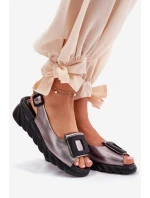 Dámské kožené sandály na platformě s ozdobou model 21693470 grafitové - Artiker