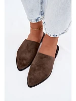 Kožené semišové pantofle dámské ploché  khaki model 22133760 - D&A