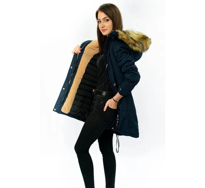 Tmavomodrá teplá dámska zimná bunda parka (w165) Tmavomodrá teplá dámska zimná bunda parka (w165)