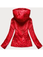Krátka červená dámska prešívaná bunda s kapucňou (B9566) Krátka červená dámska prešívaná bunda s kapucňou (B9566)