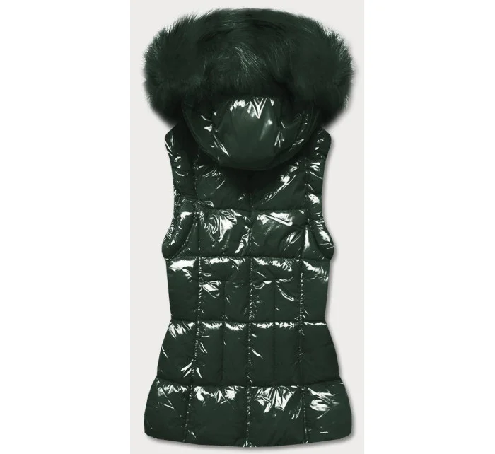 Zelená lakovaná dámska vesta s kožušinou (DK027-38)